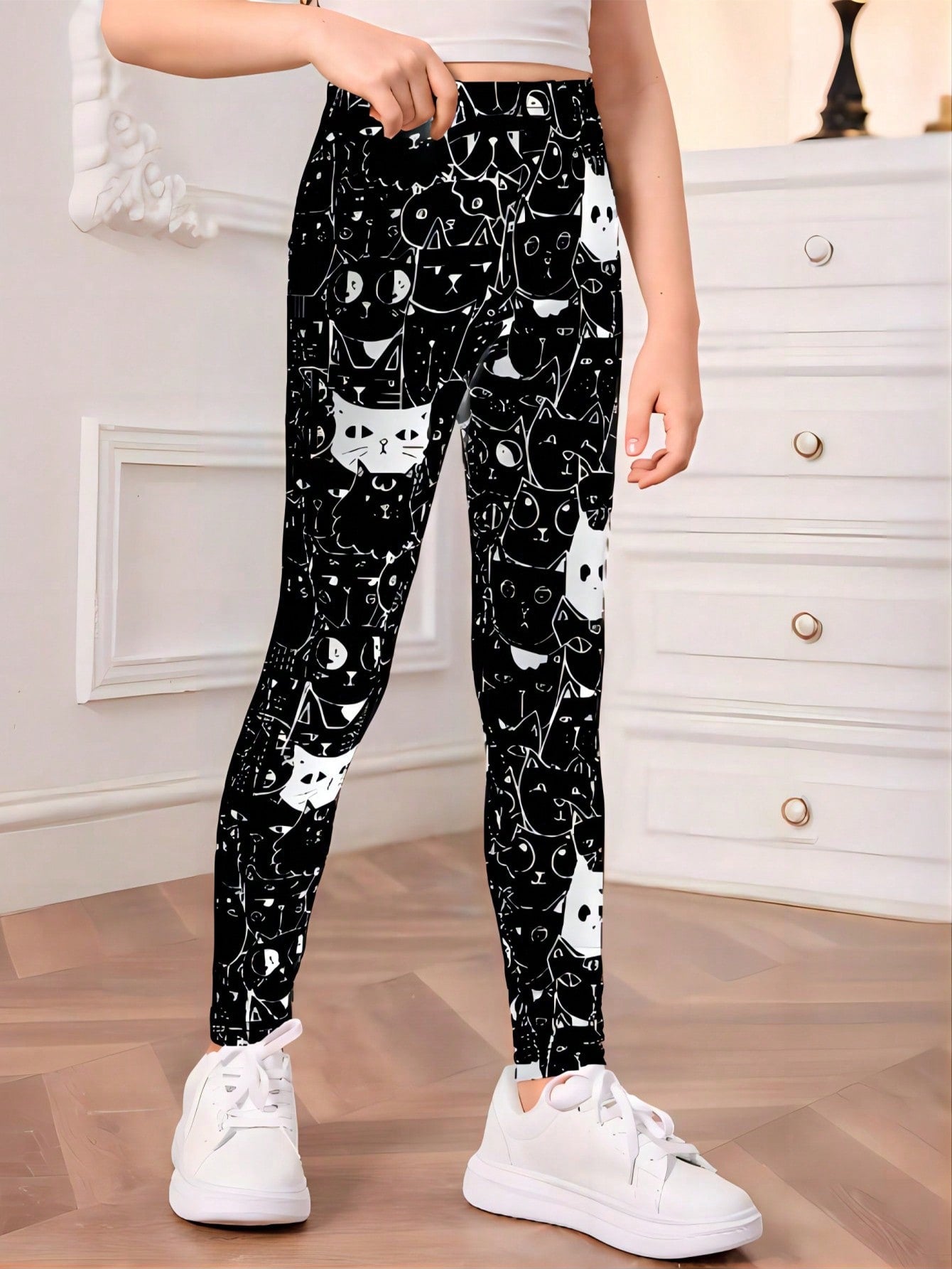 Cat Print Leggings for Tween Girls