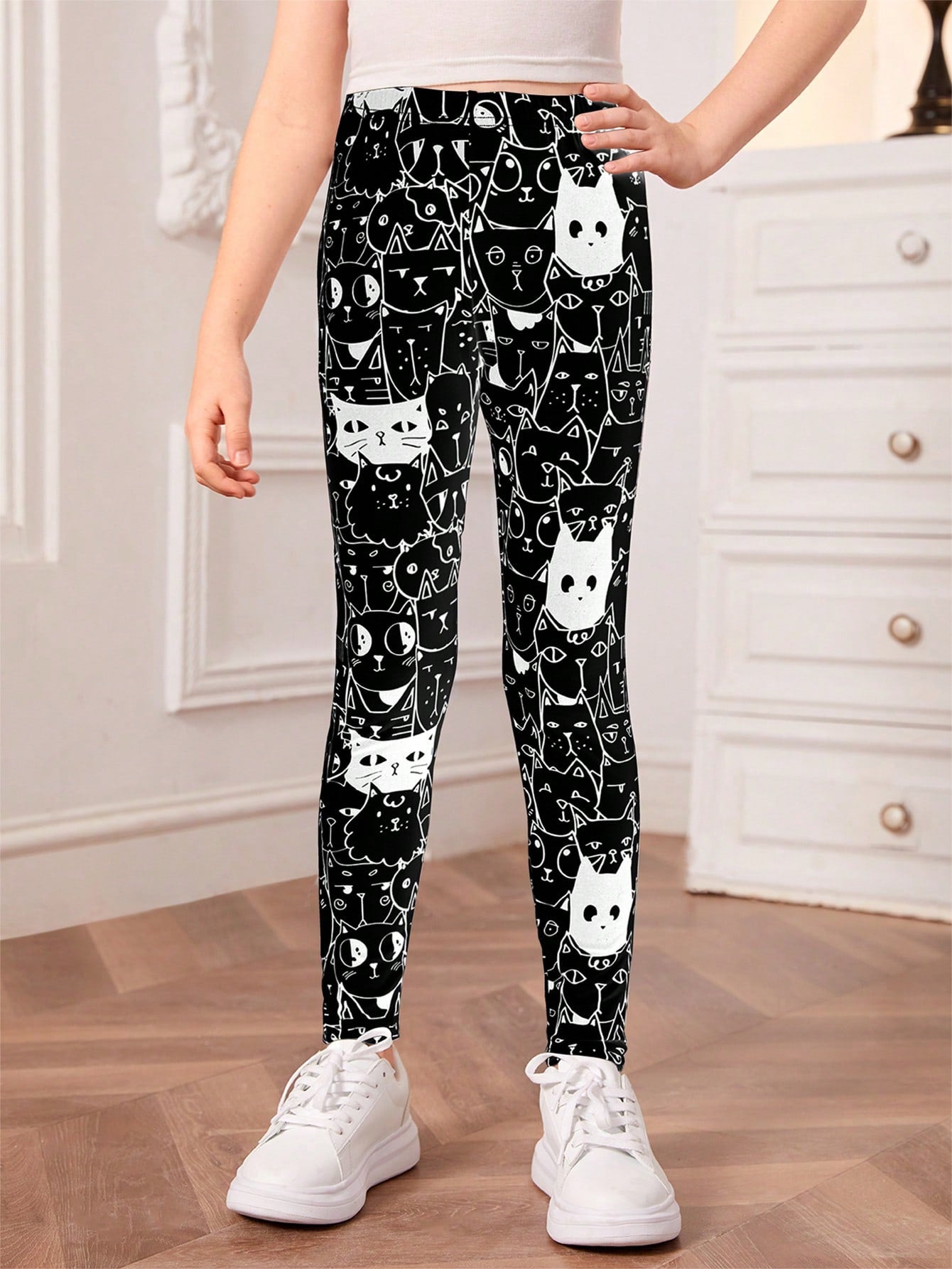 Cat Print Leggings for Tween Girls