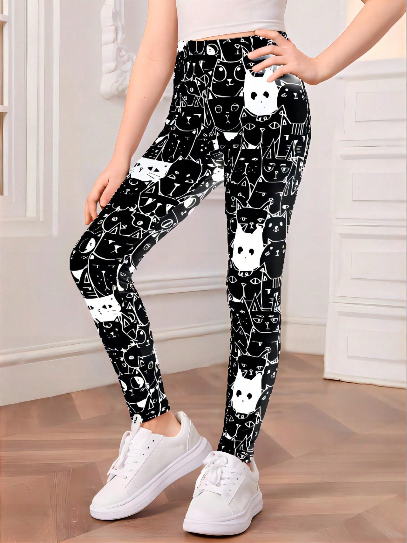 Cat Print Leggings for Tween Girls