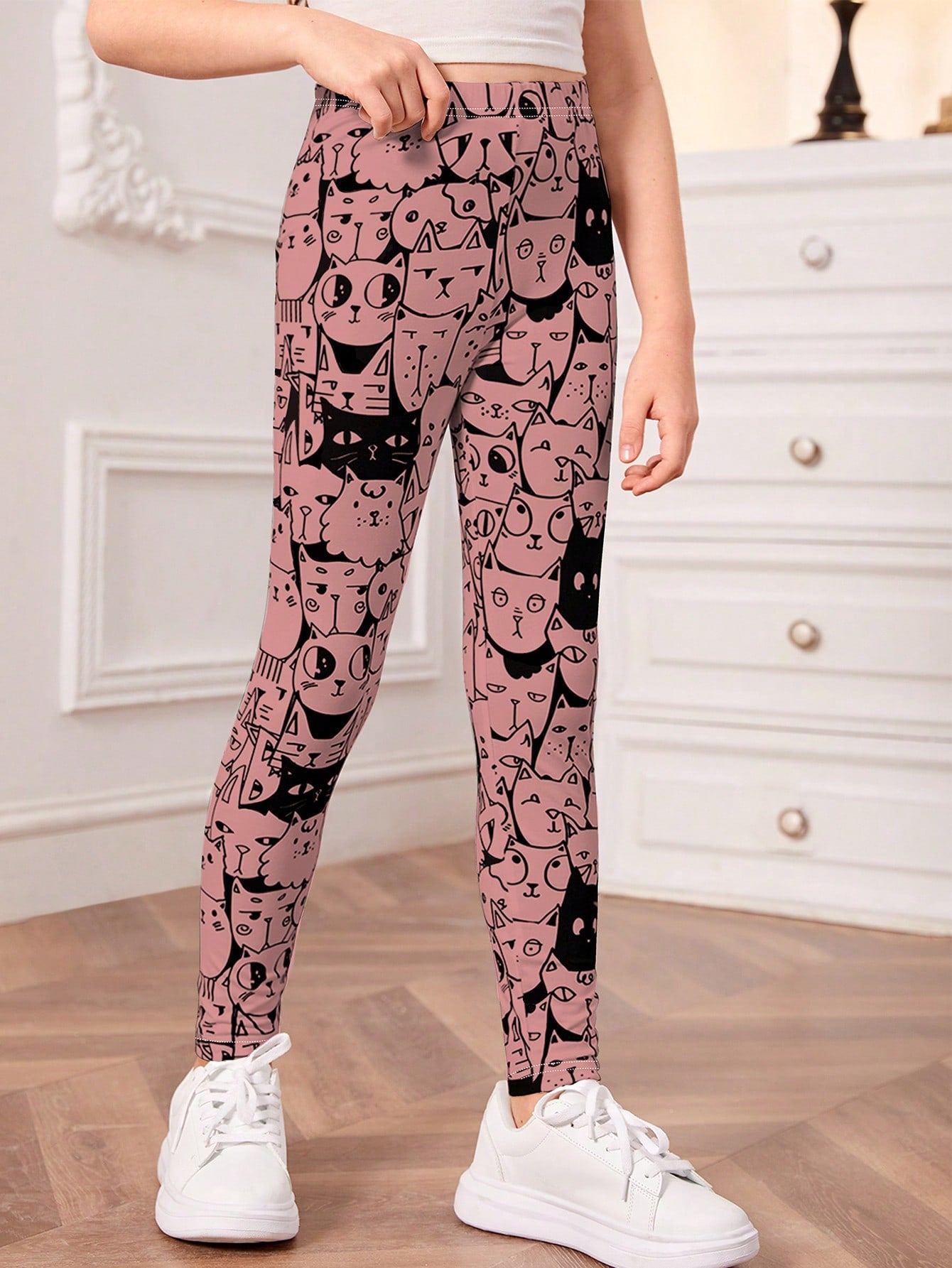 Cat Print Leggings for Tween Girls