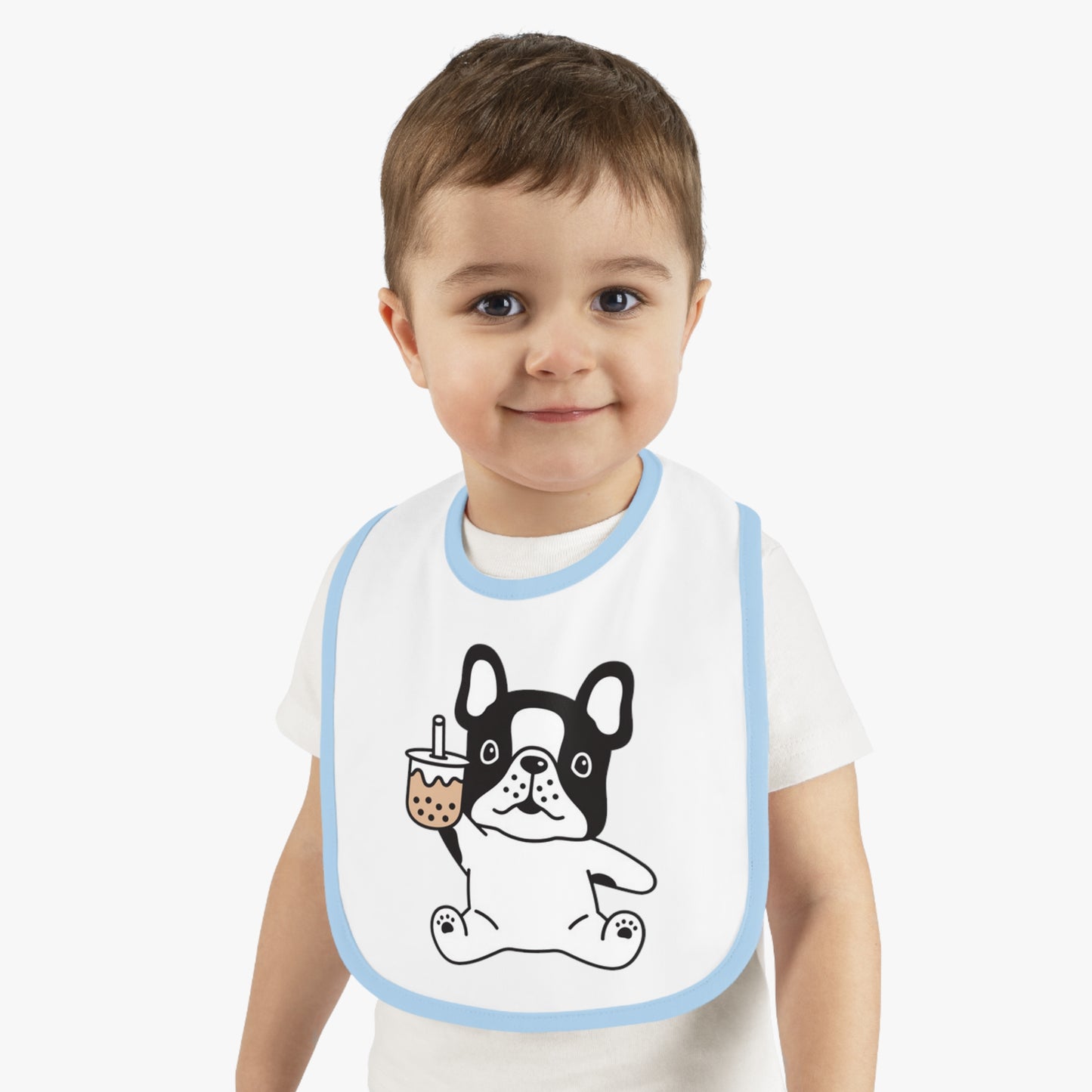 First Year of Frenchie Lover  Baby Contrast Trim Jersey Bib