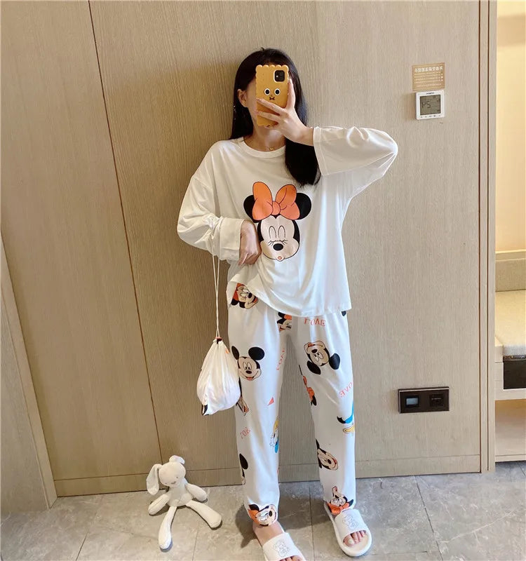 Printed Pajama Set for Girls with Daisy Pattern, Ideal for Spring and Autumn, Featuring Cute Cartoon Design with Long Sleeves and Pants, Suitable for Homewear