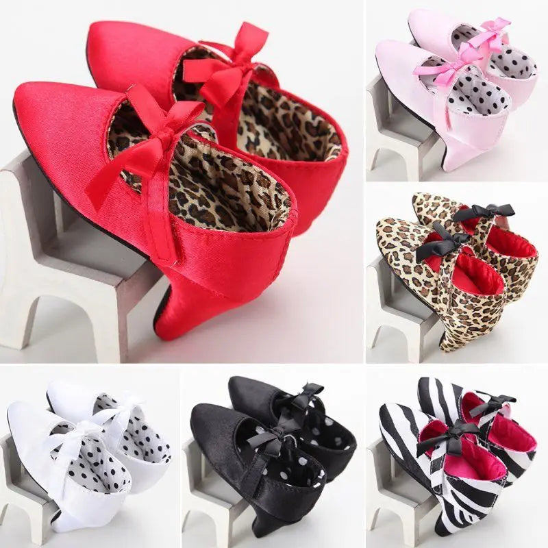 Trendy Baby Girl Shoes with High Heels for Photoshoots, Princess-like Design with Bowknot Detail, Suitable for Crib Wear, Recommended for 0-12M