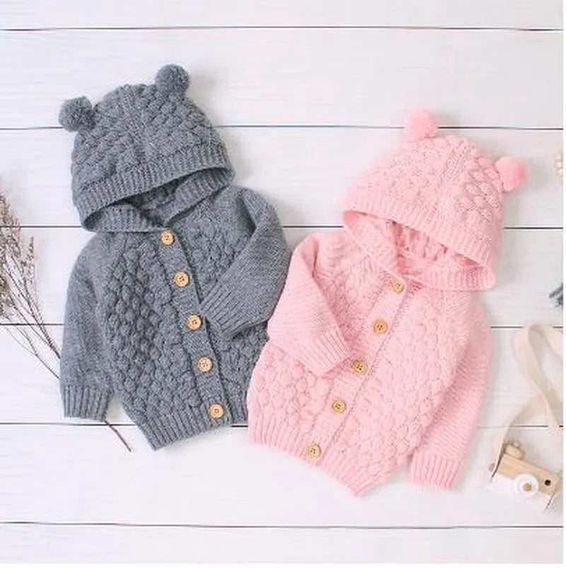 0-24M Baby Boy Sweater Kids Hooded Toddler Knitted Tops Girl Winter Jackets