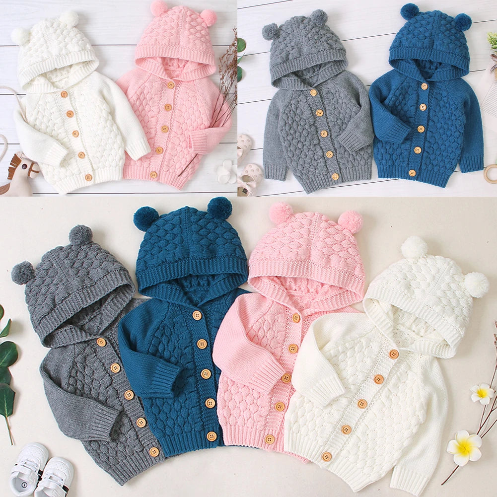 0-24M Baby Boy Sweater Kids Hooded Toddler Knitted Tops Girl Winter Jackets