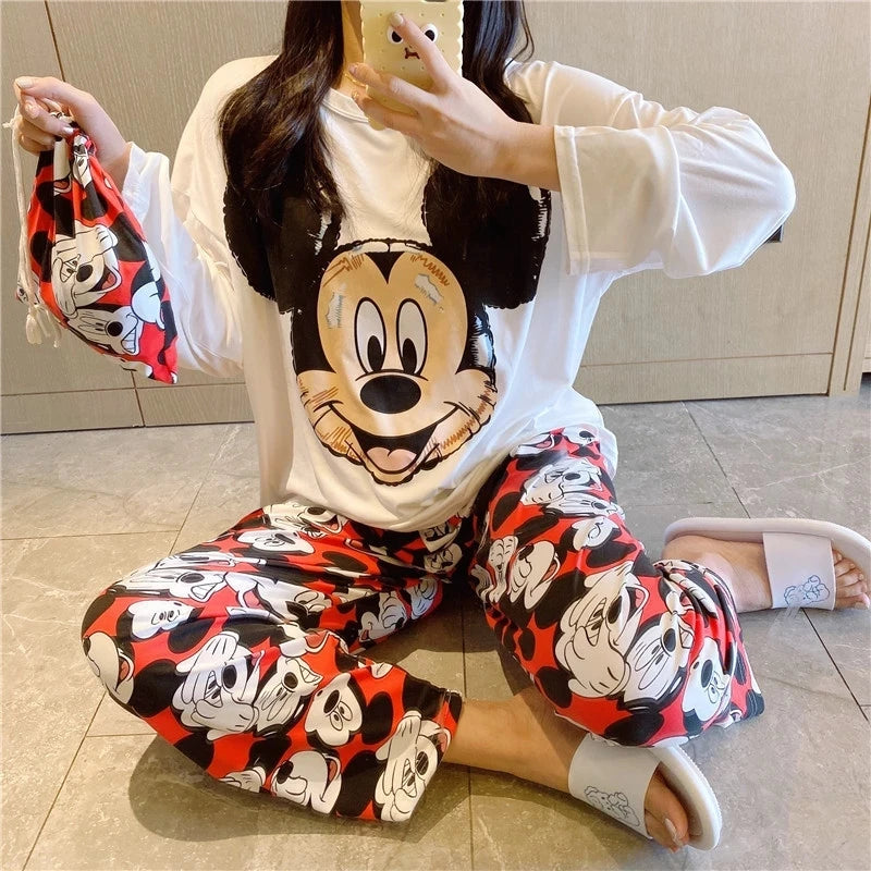 Printed Pajama Set for Girls with Daisy Pattern, Ideal for Spring and Autumn, Featuring Cute Cartoon Design with Long Sleeves and Pants, Suitable for Homewear