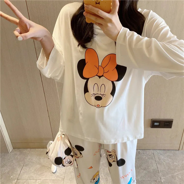 Printed Pajama Set for Girls with Daisy Pattern, Ideal for Spring and Autumn, Featuring Cute Cartoon Design with Long Sleeves and Pants, Suitable for Homewear