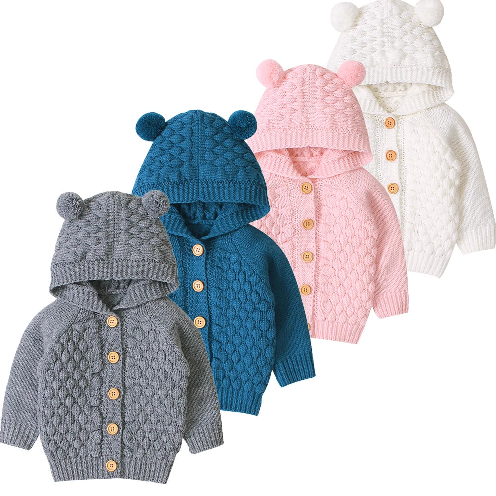 0-24M Baby Boy Sweater Kids Hooded Toddler Knitted Tops Girl Winter Jackets