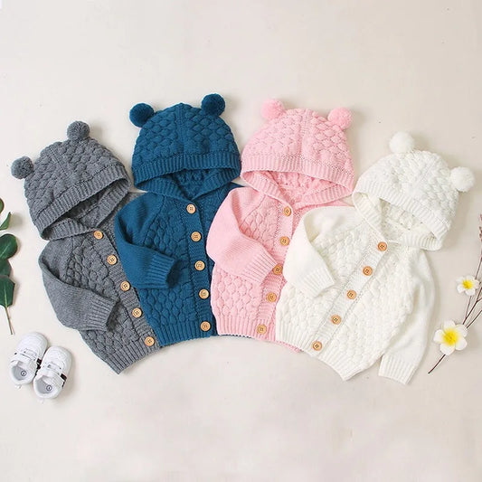 0-24M Baby Boy Sweater Kids Hooded Toddler Knitted Tops Girl Winter Jackets