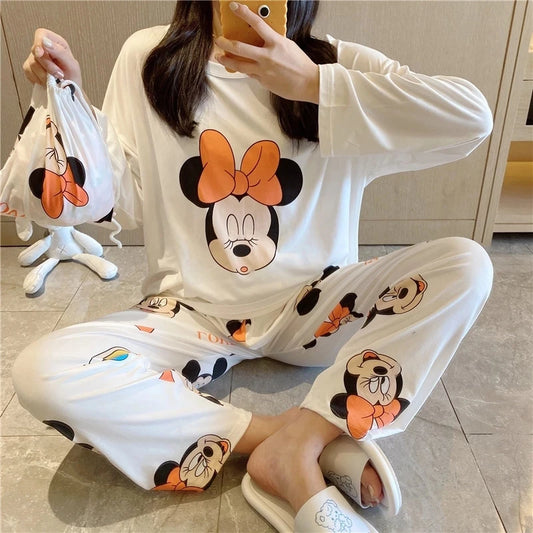 Printed Pajama Set for Girls with Daisy Pattern, Ideal for Spring and Autumn, Featuring Cute Cartoon Design with Long Sleeves and Pants, Suitable for Homewear