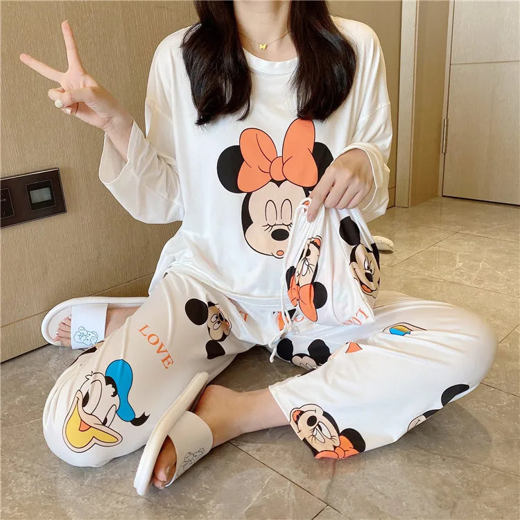 Printed Pajama Set for Girls with Daisy Pattern, Ideal for Spring and Autumn, Featuring Cute Cartoon Design with Long Sleeves and Pants, Suitable for Homewear