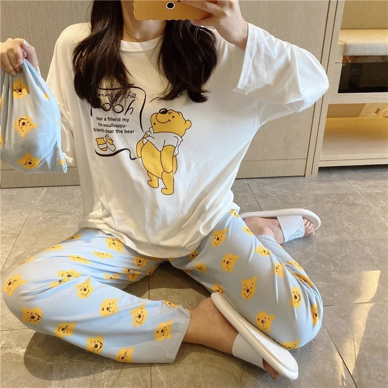 Printed Pajama Set for Girls with Daisy Pattern, Ideal for Spring and Autumn, Featuring Cute Cartoon Design with Long Sleeves and Pants, Suitable for Homewear