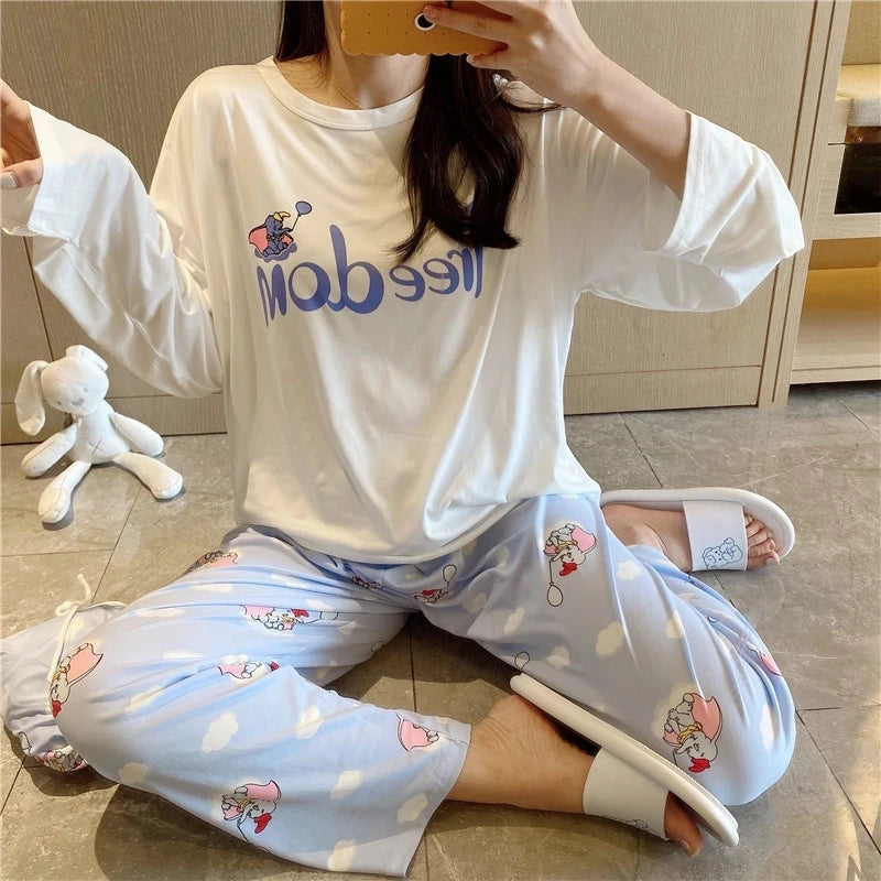 Printed Pajama Set for Girls with Daisy Pattern, Ideal for Spring and Autumn, Featuring Cute Cartoon Design with Long Sleeves and Pants, Suitable for Homewear