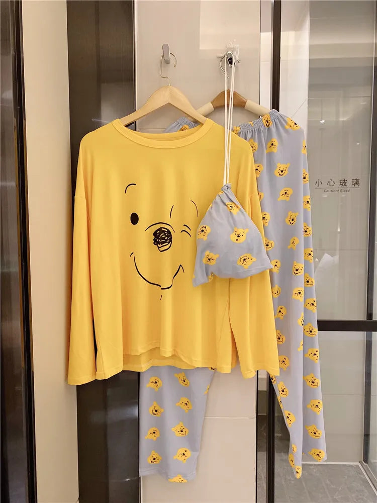 Printed Pajama Set for Girls with Daisy Pattern, Ideal for Spring and Autumn, Featuring Cute Cartoon Design with Long Sleeves and Pants, Suitable for Homewear