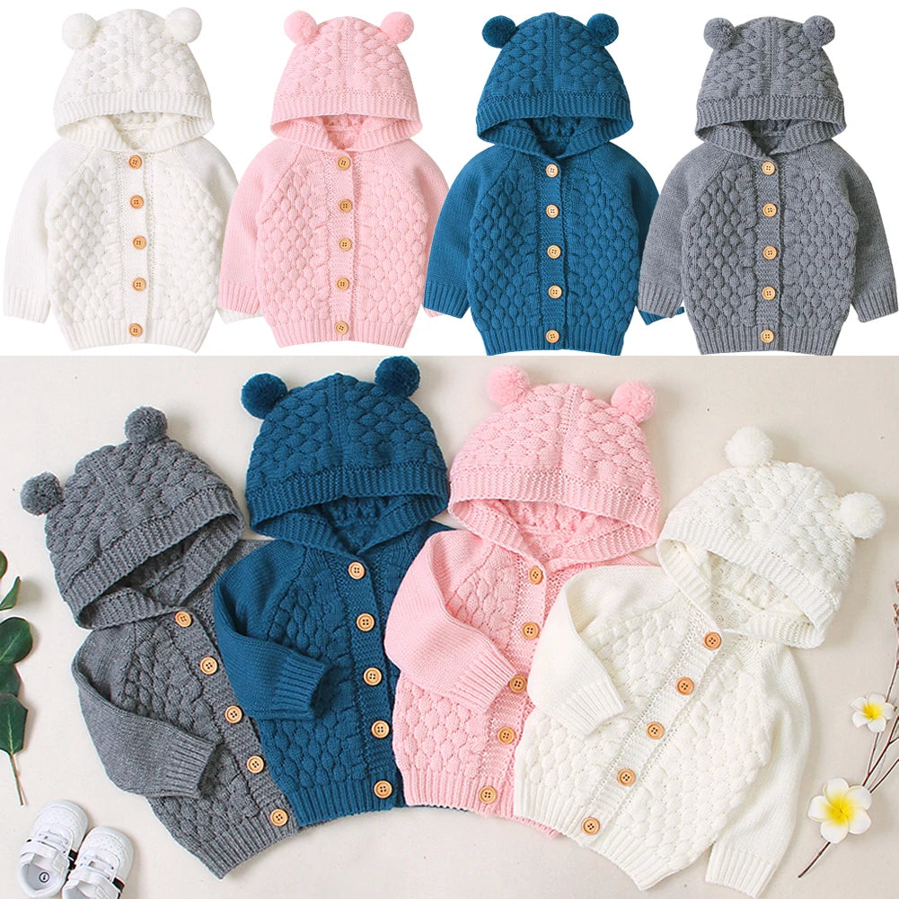 0-24M Baby Boy Sweater Kids Hooded Toddler Knitted Tops Girl Winter Jackets