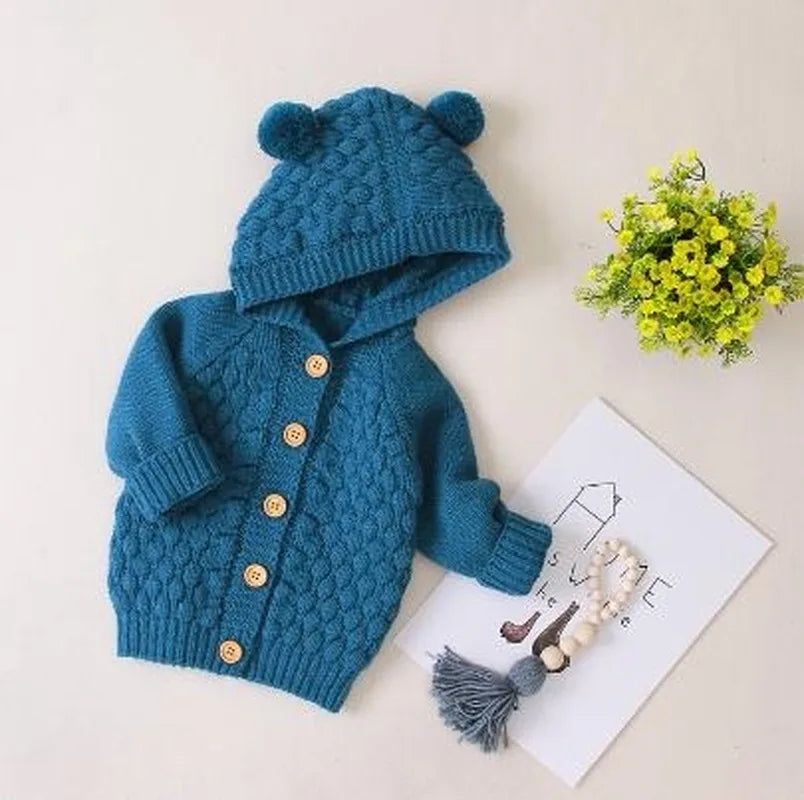 0-24M Baby Boy Sweater Kids Hooded Toddler Knitted Tops Girl Winter Jackets