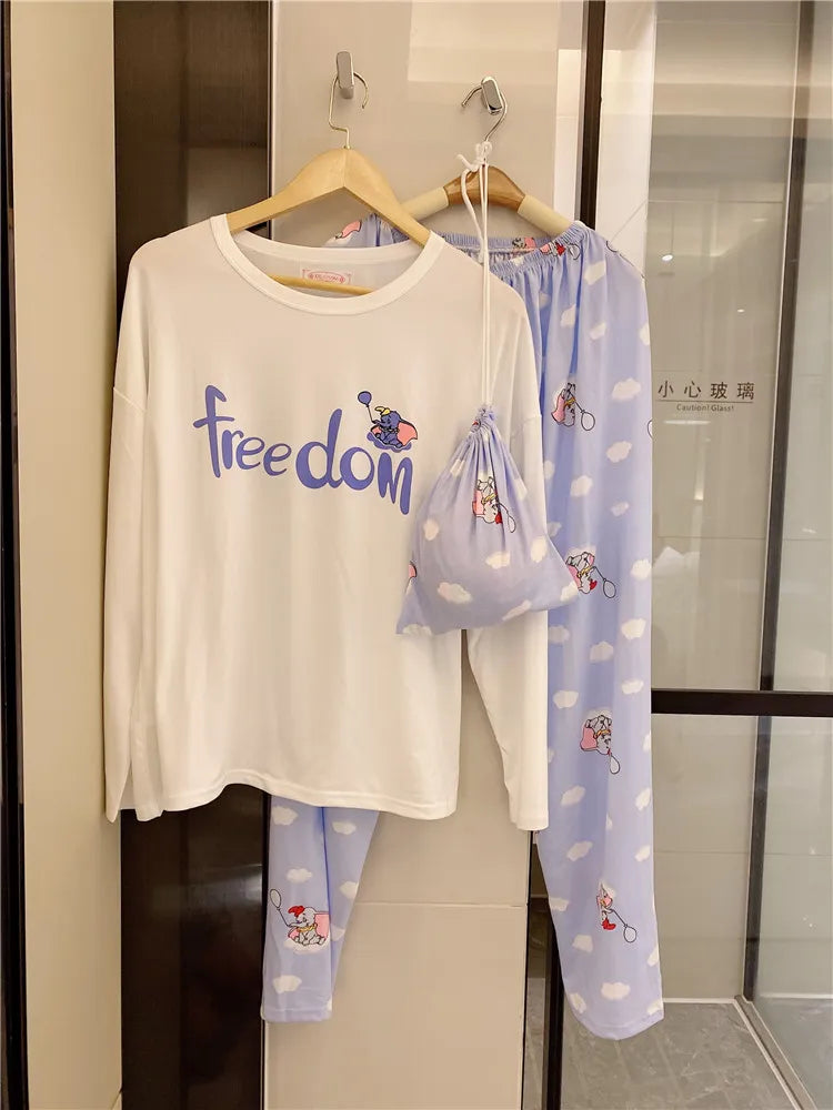 Printed Pajama Set for Girls with Daisy Pattern, Ideal for Spring and Autumn, Featuring Cute Cartoon Design with Long Sleeves and Pants, Suitable for Homewear