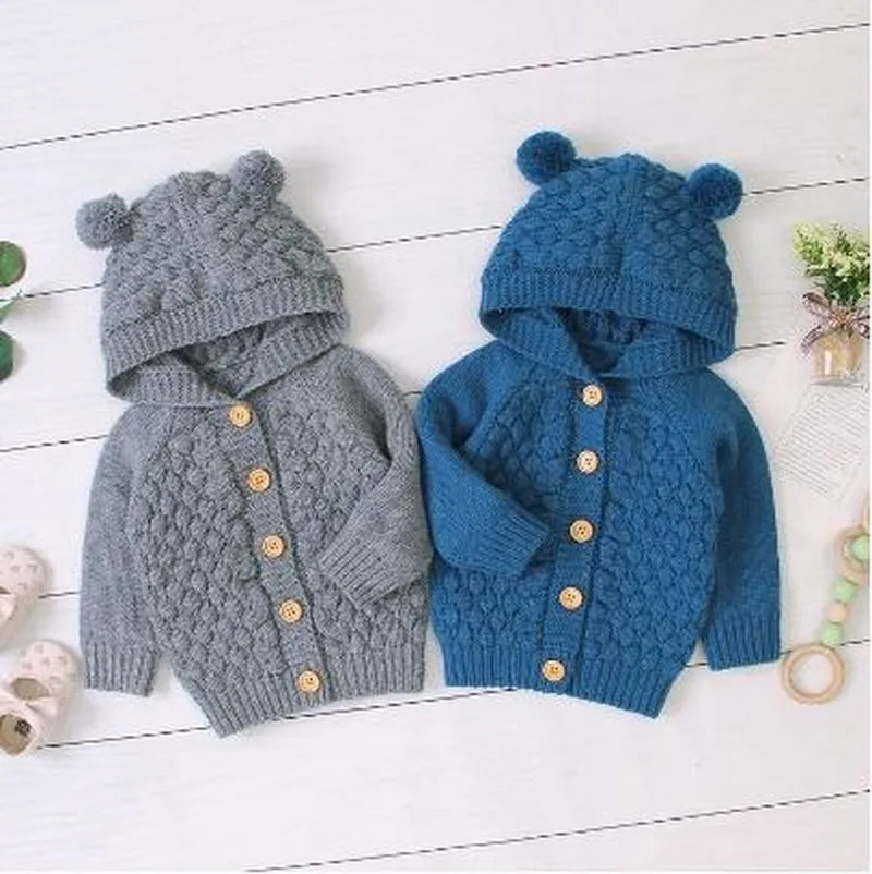 0-24M Baby Boy Sweater Kids Hooded Toddler Knitted Tops Girl Winter Jackets