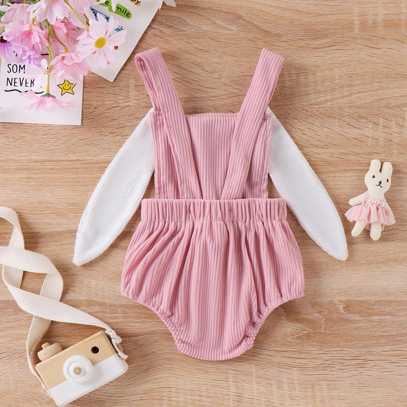 Infant Baby Girls' and Boys' Easter Rompers in 2 Colors, featuring Sleeveless Design with Rabbit Embroidery and 3D Ears, Perfect for Summer Casual Outfits