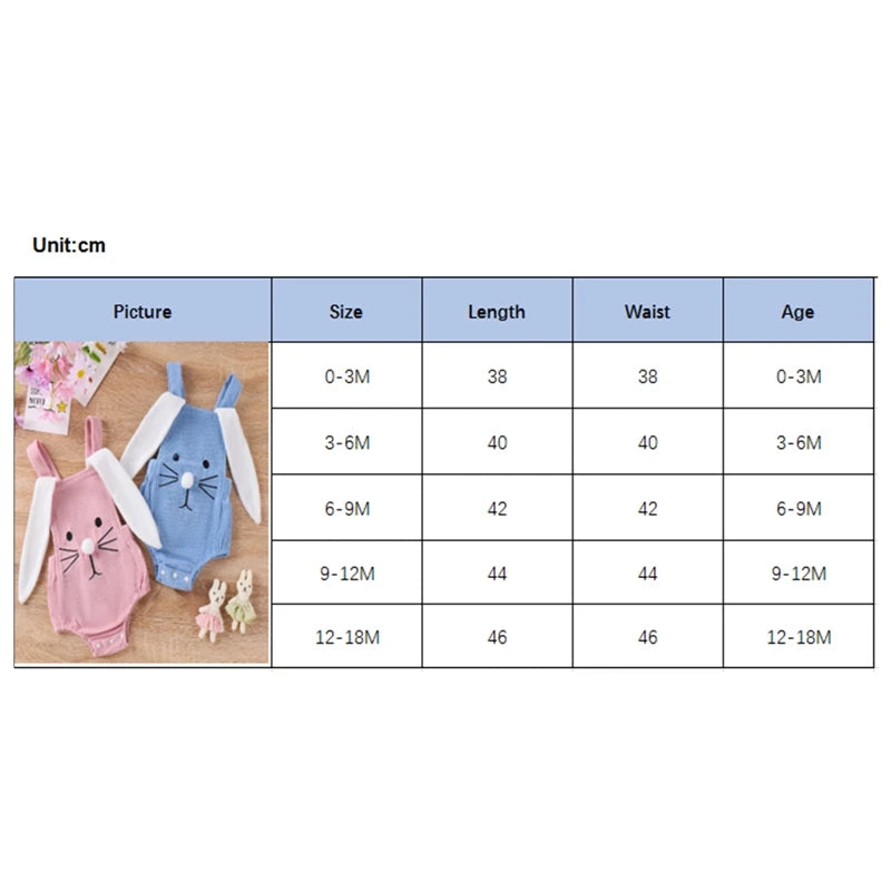 Infant Baby Girls' and Boys' Easter Rompers in 2 Colors, featuring Sleeveless Design with Rabbit Embroidery and 3D Ears, Perfect for Summer Casual Outfits