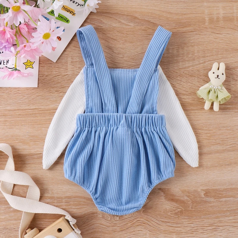 Infant Baby Girls' and Boys' Easter Rompers in 2 Colors, featuring Sleeveless Design with Rabbit Embroidery and 3D Ears, Perfect for Summer Casual Outfits