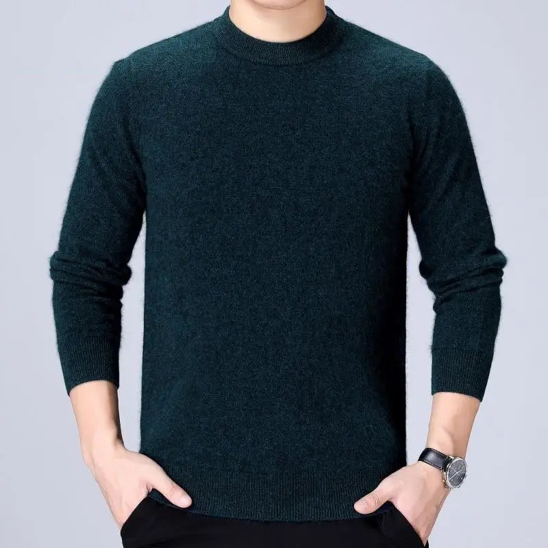 Spring Fashion New Korean Casual Men's High End Half High Neck Long Sleeve Sweater Patchwork Screw Thread Loose Warm Knitted Top