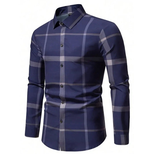 Autumn 2023 Men's High-Quality Shirts: Polo Neck Stripe Design in Trendy New Fashion, Available in 2 Colors for Stylish Long Sleeve Shirts