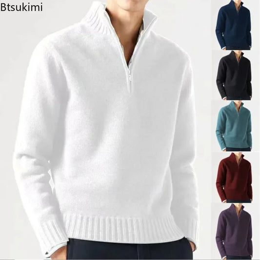 2024 Men's Winter Warm Knitted Sweaters Zipper Up Casual Pullovers Tops Knitwear Sweater Fashion Jumpers Sweater Men's Clothes