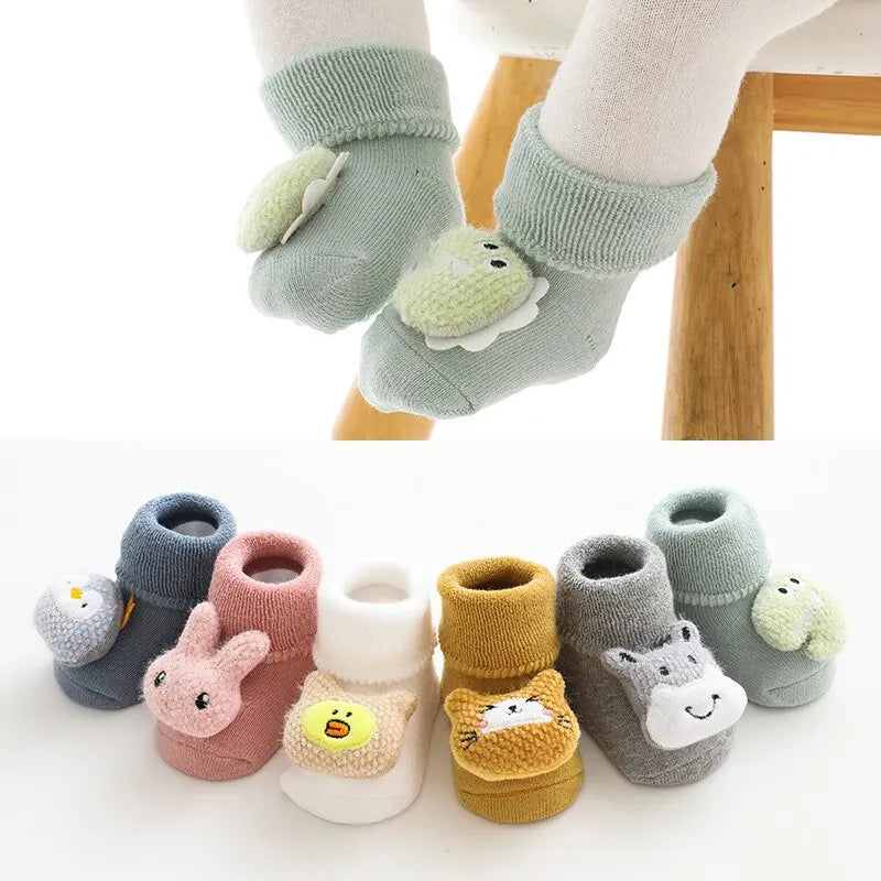 Anti-Slip Cartoon Baby Socks for Girls and Boys: Rabbit and Bear Design, Soft Warm Toddler Indoor Floor Socks for Kids