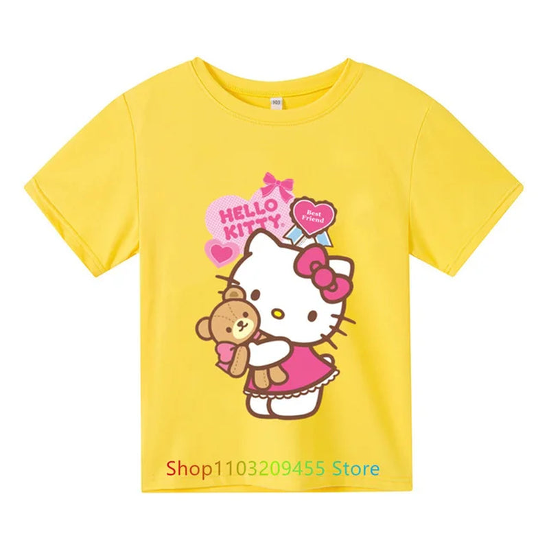 Boys and Girls Hello Kitty T-Shirt: Kids' Clothing Tops with Short Sleeves for Ages 3-14 - Sports Fashion