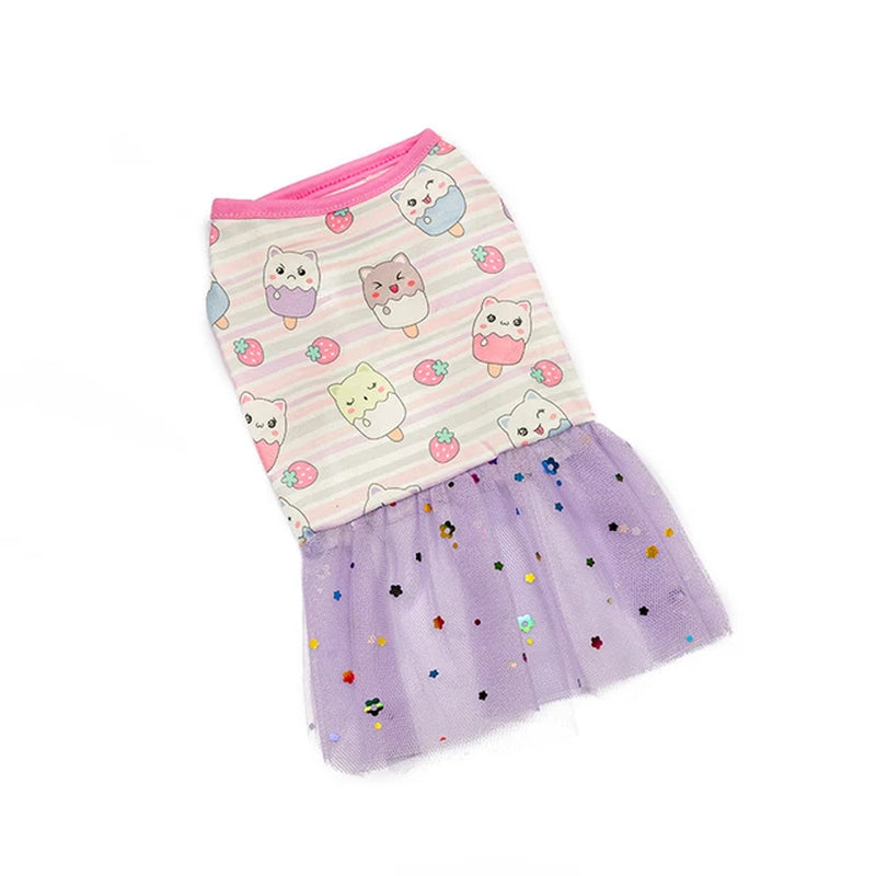 New 2023 Dog Clothes Fashion: Lace Design Dog Cat Dress, Puppy Skirt with Spring Summer Printing Mesh - Stylish Pet Apparel