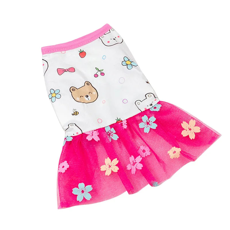 New 2023 Dog Clothes Fashion: Lace Design Dog Cat Dress, Puppy Skirt with Spring Summer Printing Mesh - Stylish Pet Apparel