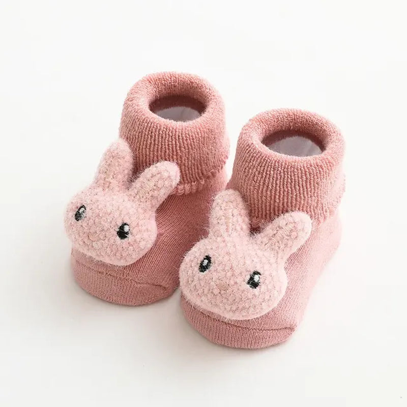 Anti-Slip Cartoon Baby Socks for Girls and Boys: Rabbit and Bear Design, Soft Warm Toddler Indoor Floor Socks for Kids