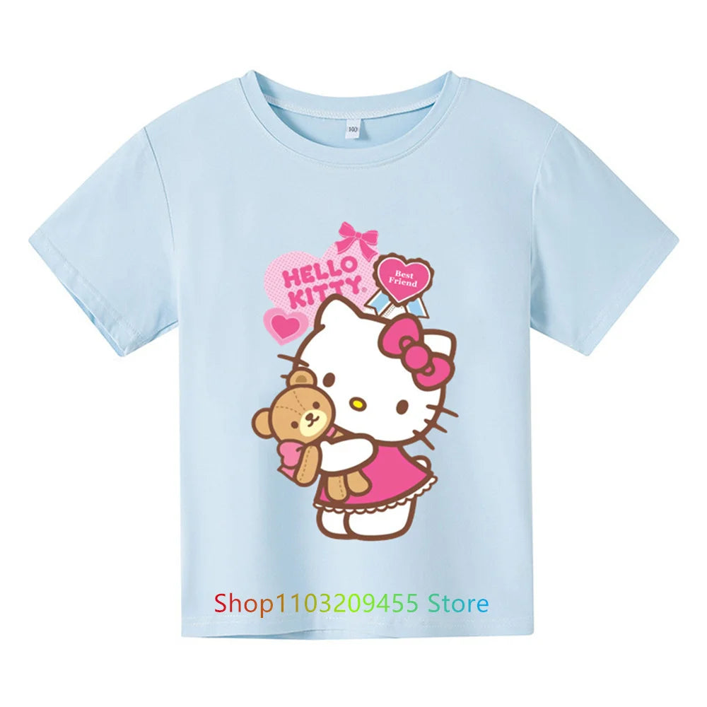 Boys and Girls Hello Kitty T-Shirt: Kids' Clothing Tops with Short Sleeves for Ages 3-14 - Sports Fashion