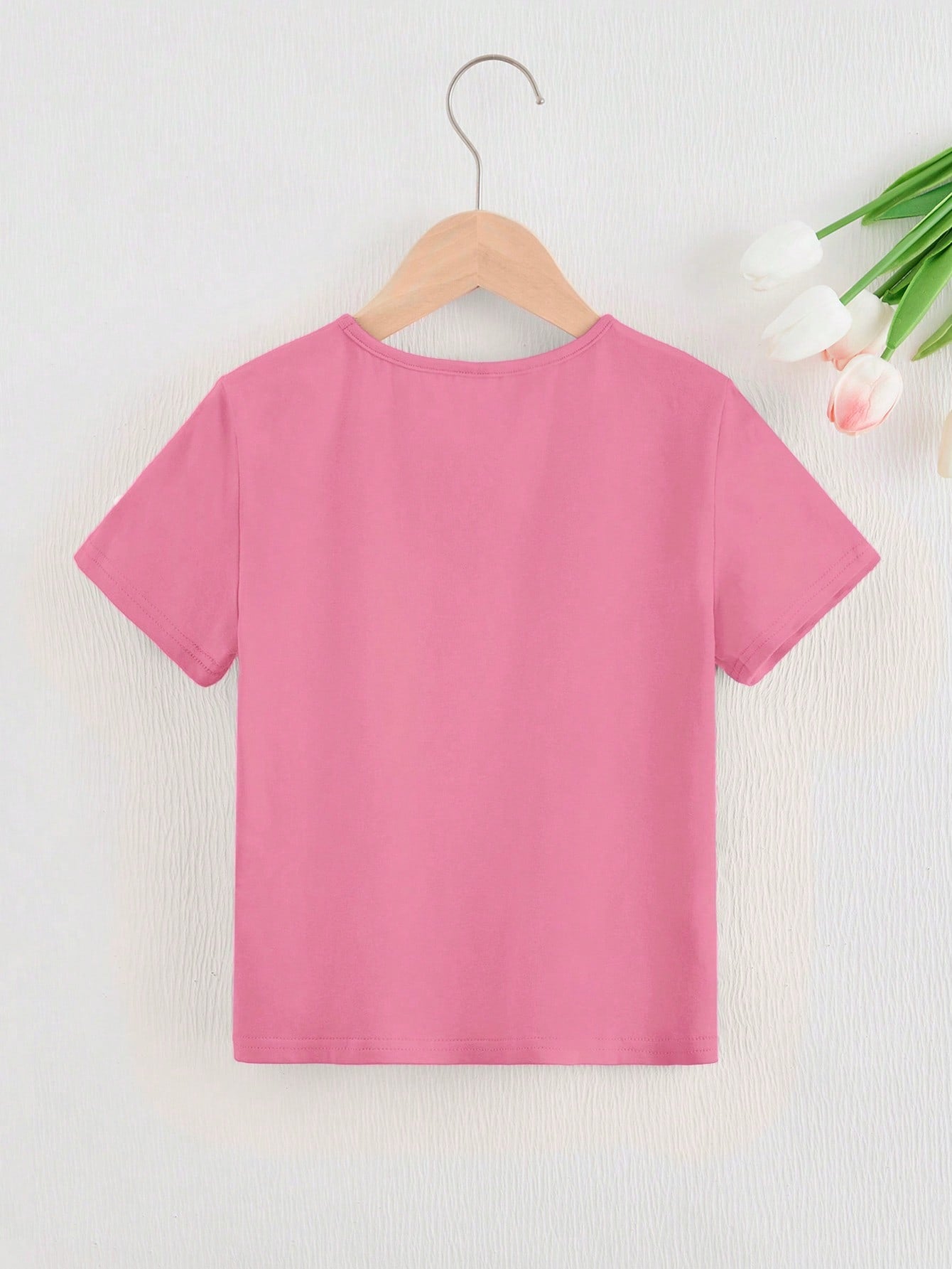 Knitted Pink T-shirt for Toddler Girls, Adorned with Pearl-Studded Hem and Bow Tie Detail