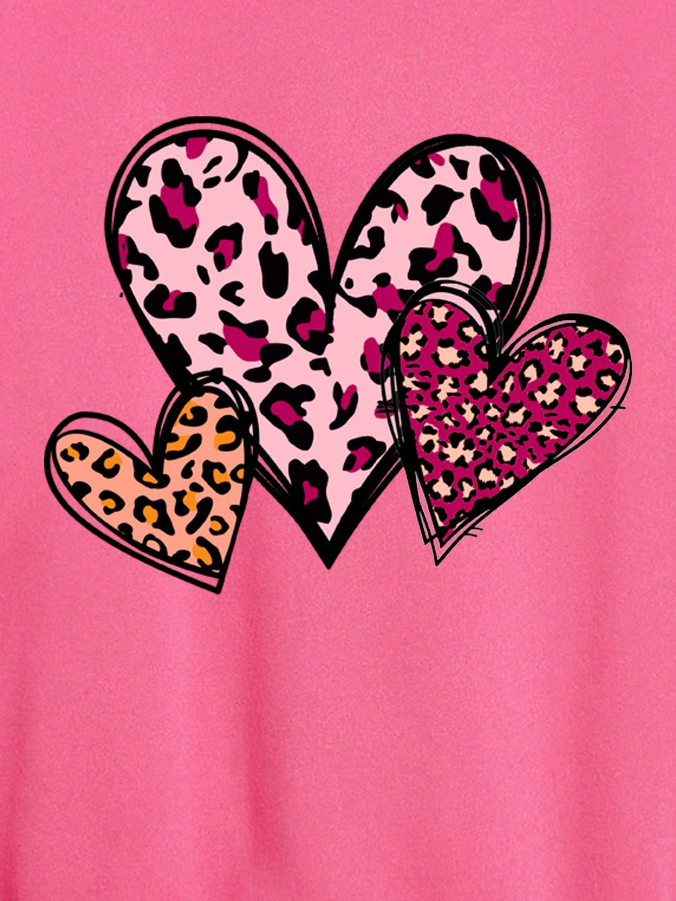 Tween Girl Leopard & Heart Print Drop Shoulder Pullover