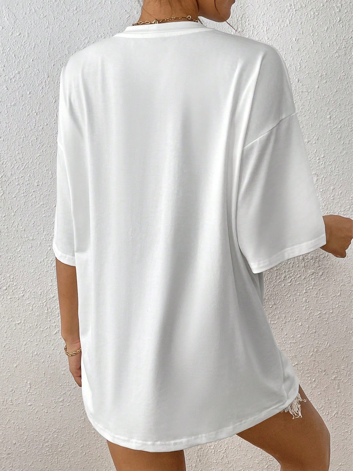 Drop Shoulder T-Shirt with Scenery and Letter Print