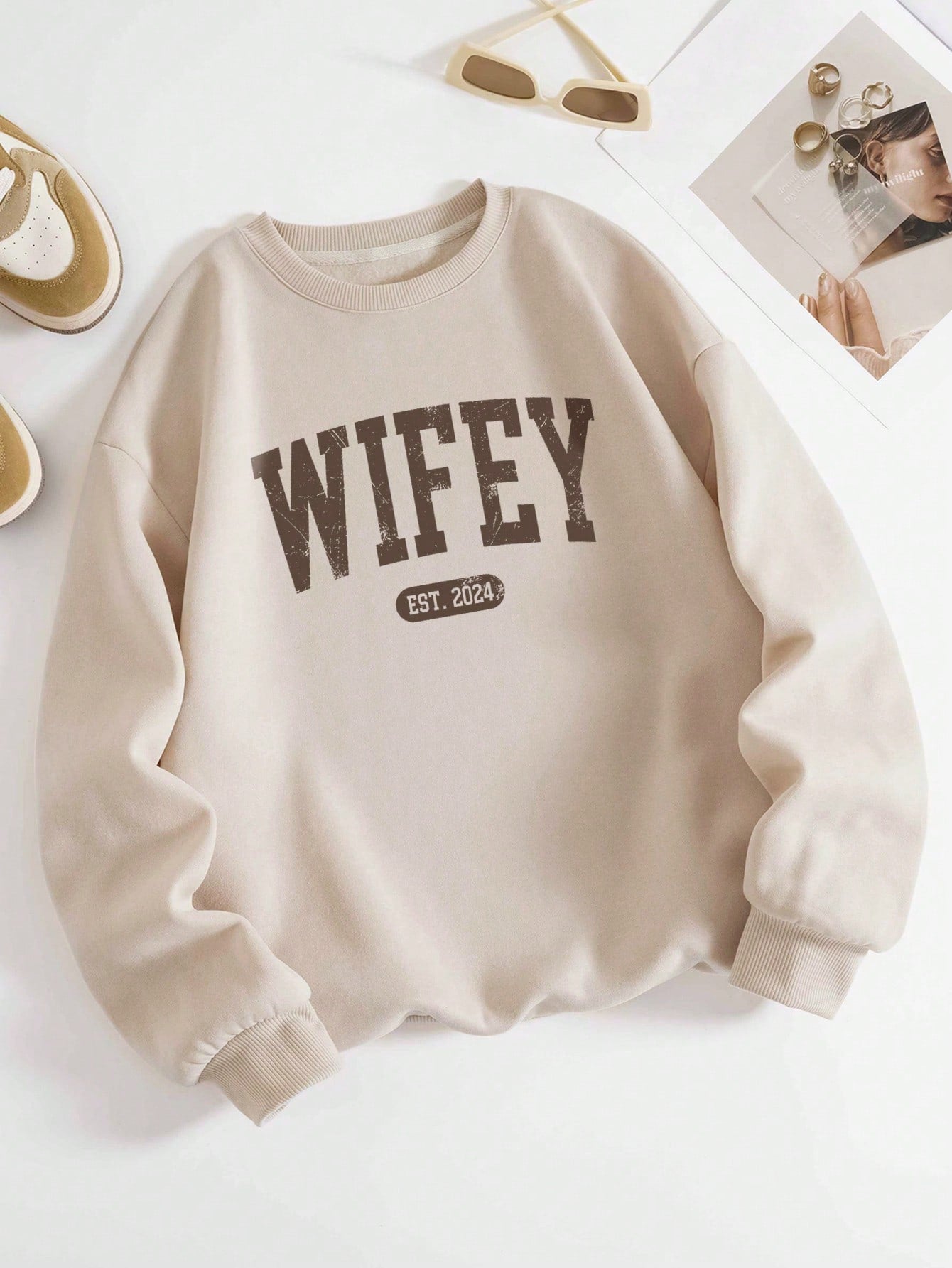 Crew Neck Sweatshirt for Women with Printed Letters