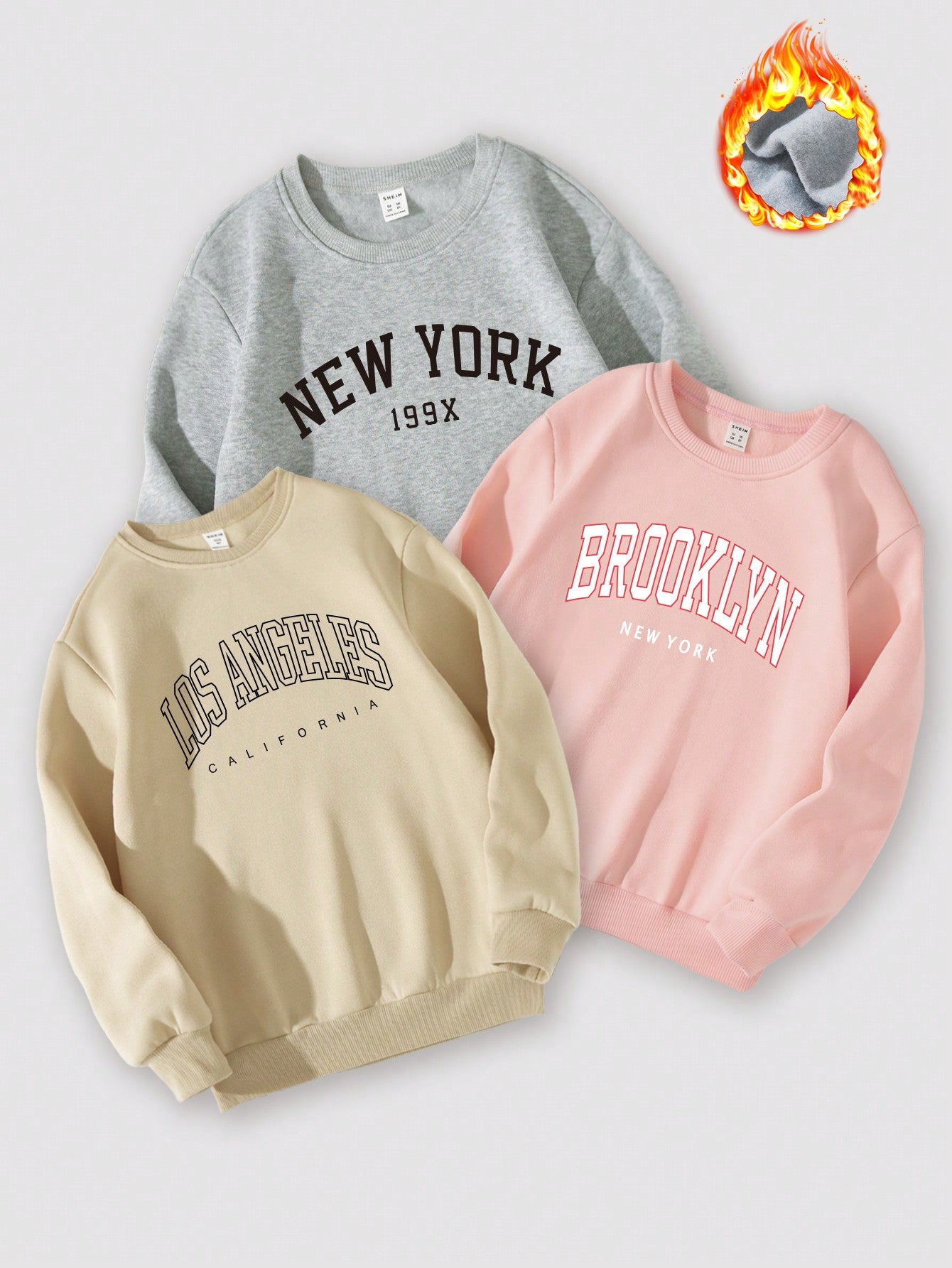 Three-Piece Set for Tween Girls, Including Fashionable Round Neck Sweatshirt with Letter Print and Soft Fleece Lining