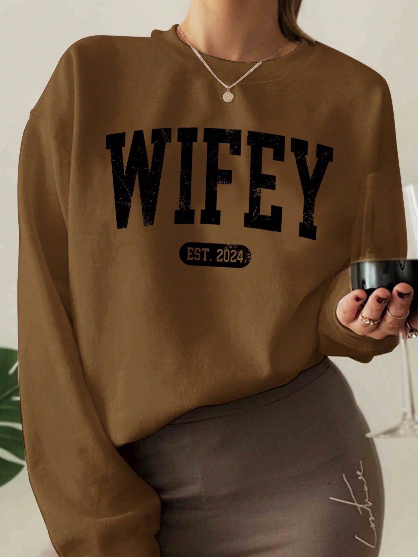 Crew Neck Sweatshirt for Women with Printed Letters