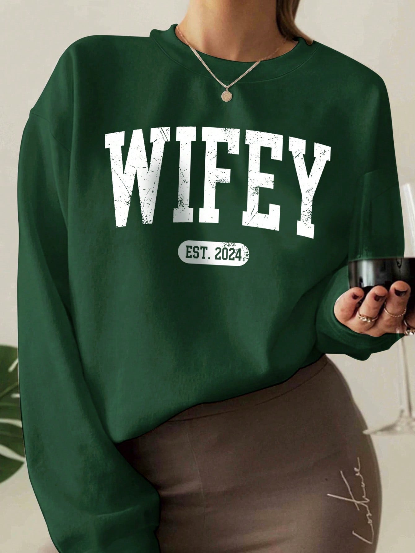 Crew Neck Sweatshirt for Women with Printed Letters