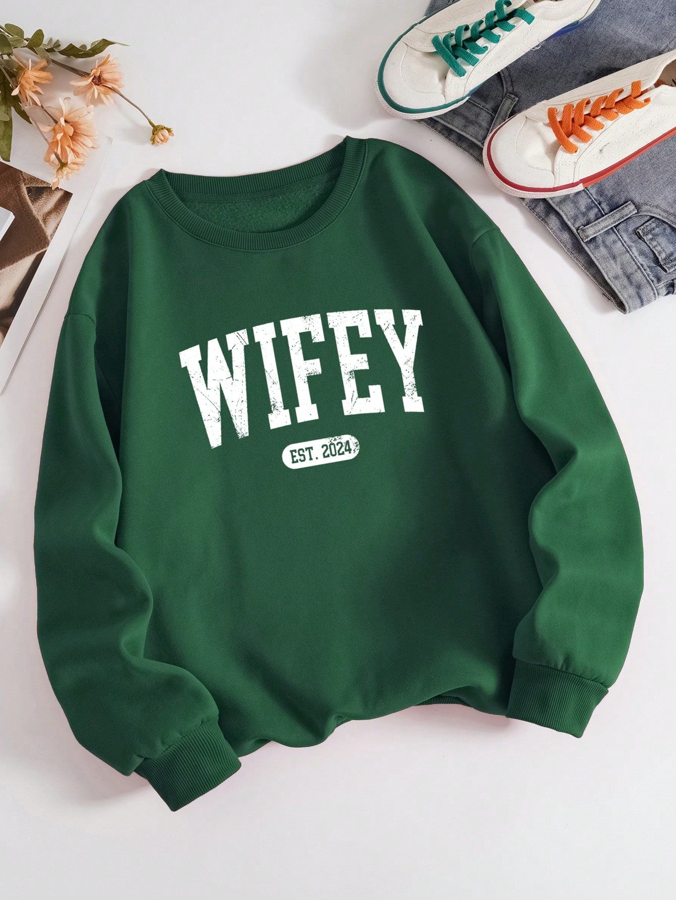 Crew Neck Sweatshirt for Women with Printed Letters