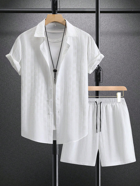 Two-Piece Casual Set for Teenage Boys, Featuring Solid Color Shirt and Shorts, Perfect for Vacation