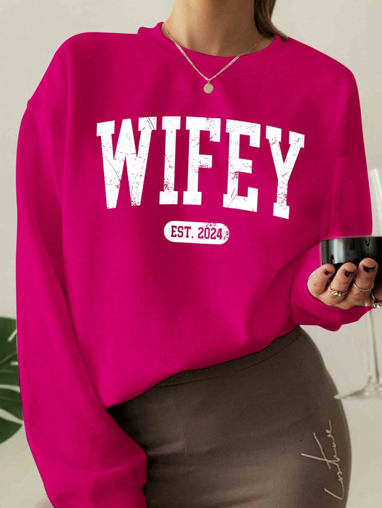 Crew Neck Sweatshirt for Women with Printed Letters