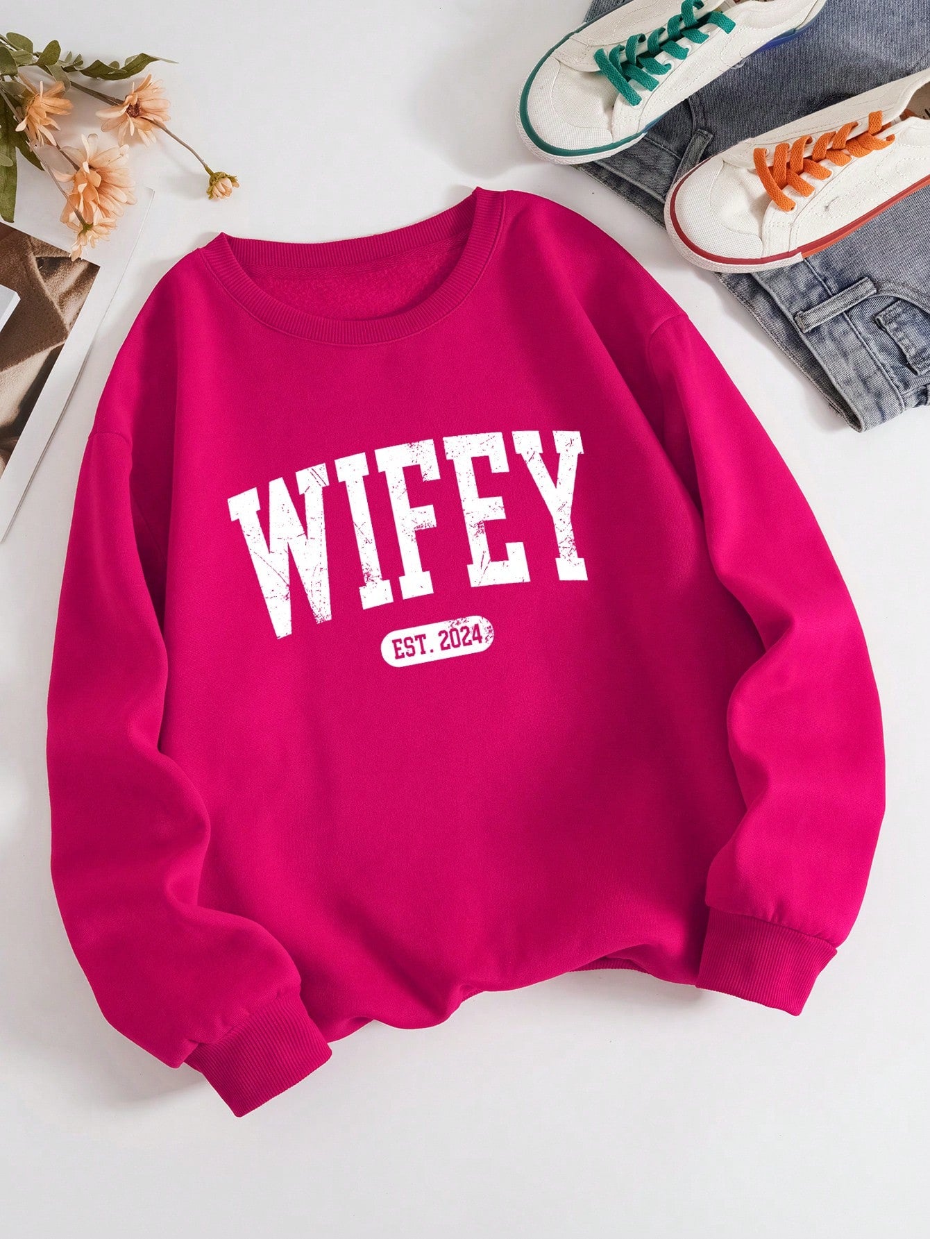 Crew Neck Sweatshirt for Women with Printed Letters