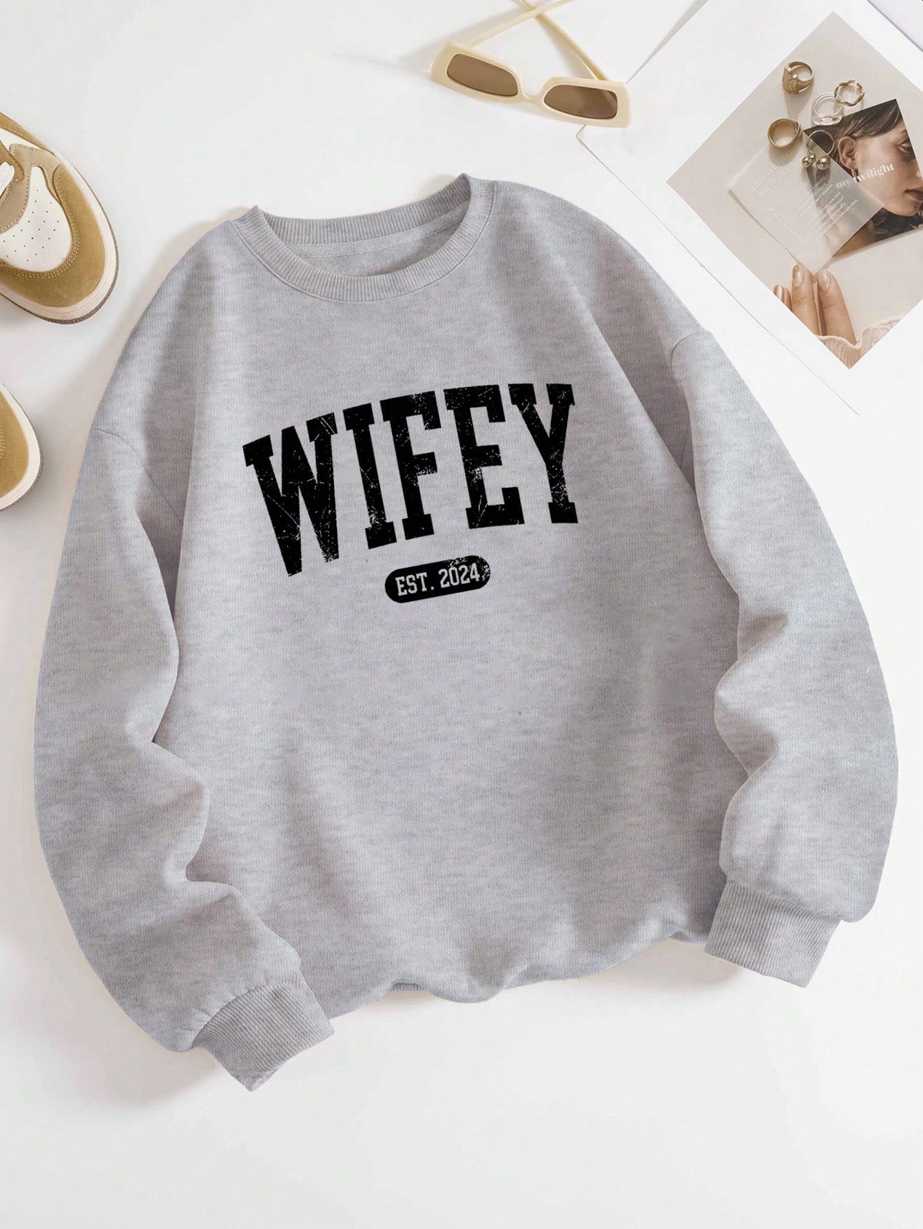 Crew Neck Sweatshirt for Women with Printed Letters