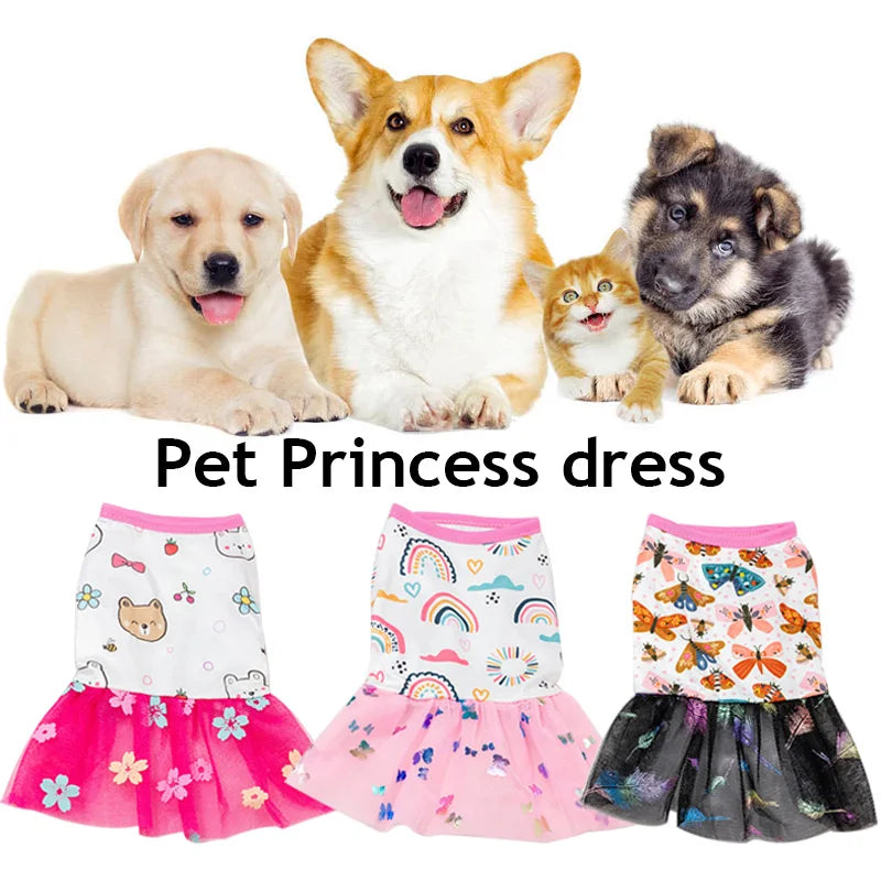 New 2023 Dog Clothes Fashion: Lace Design Dog Cat Dress, Puppy Skirt with Spring Summer Printing Mesh - Stylish Pet Apparel