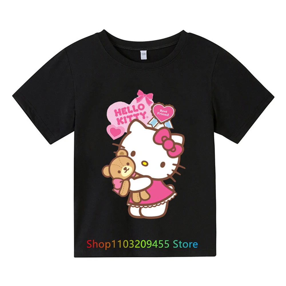 Boys and Girls Hello Kitty T-Shirt: Kids' Clothing Tops with Short Sleeves for Ages 3-14 - Sports Fashion