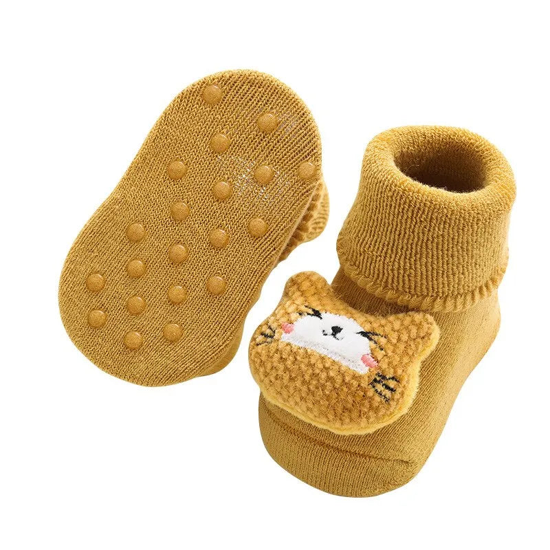 Anti-Slip Cartoon Baby Socks for Girls and Boys: Rabbit and Bear Design, Soft Warm Toddler Indoor Floor Socks for Kids