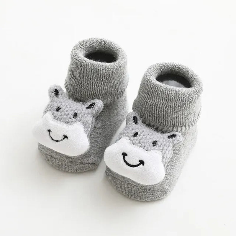 Anti-Slip Cartoon Baby Socks for Girls and Boys: Rabbit and Bear Design, Soft Warm Toddler Indoor Floor Socks for Kids